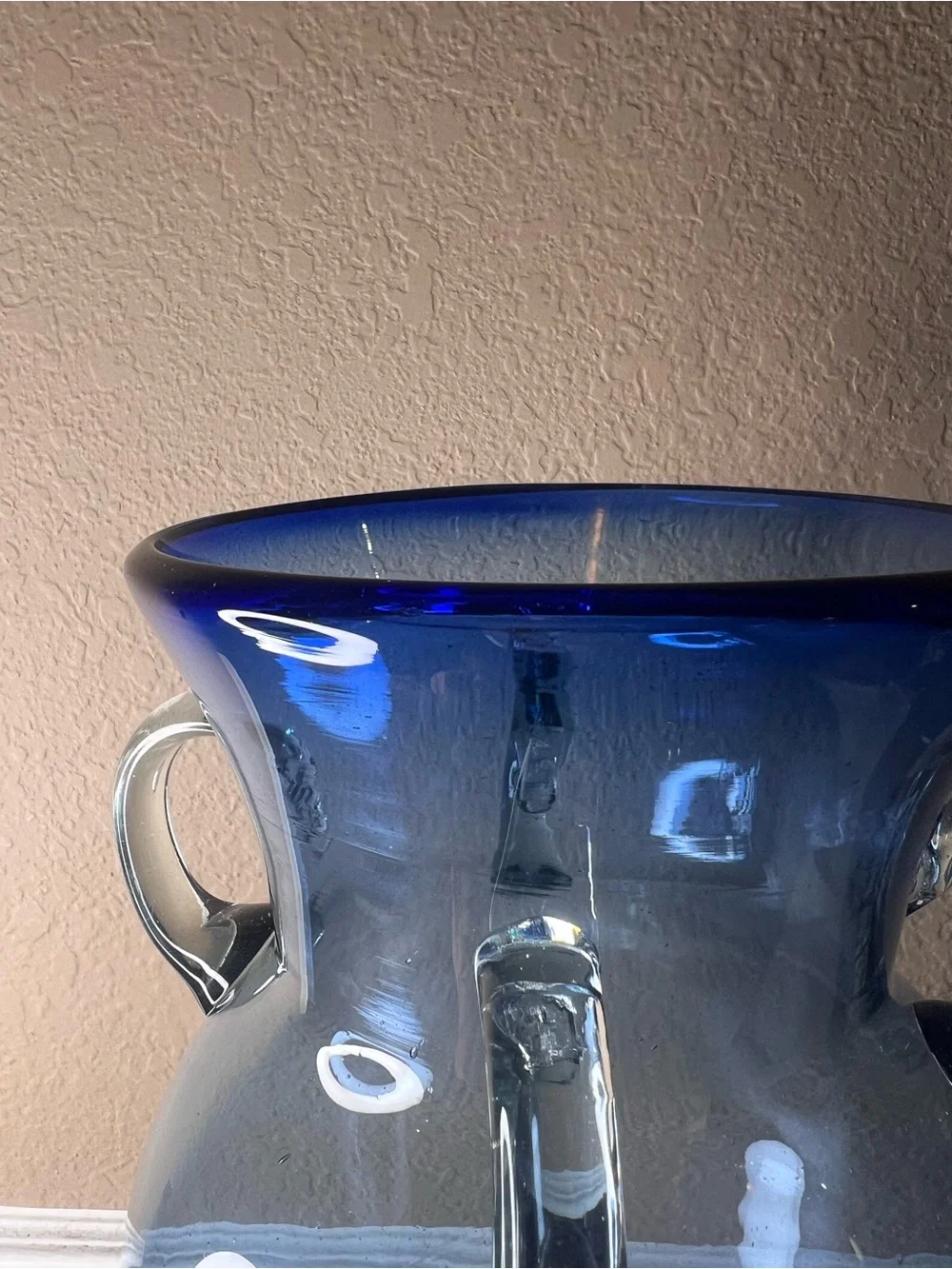 Vintage 1960s Blenko Cobalt Blue Amphora Vase Hand Blown 4 Handle Art Glass - Picture 9 of 10